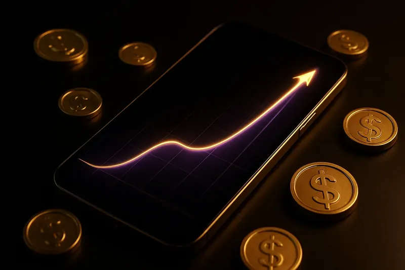 Mobile crash game interface with glowing curve graph and coins